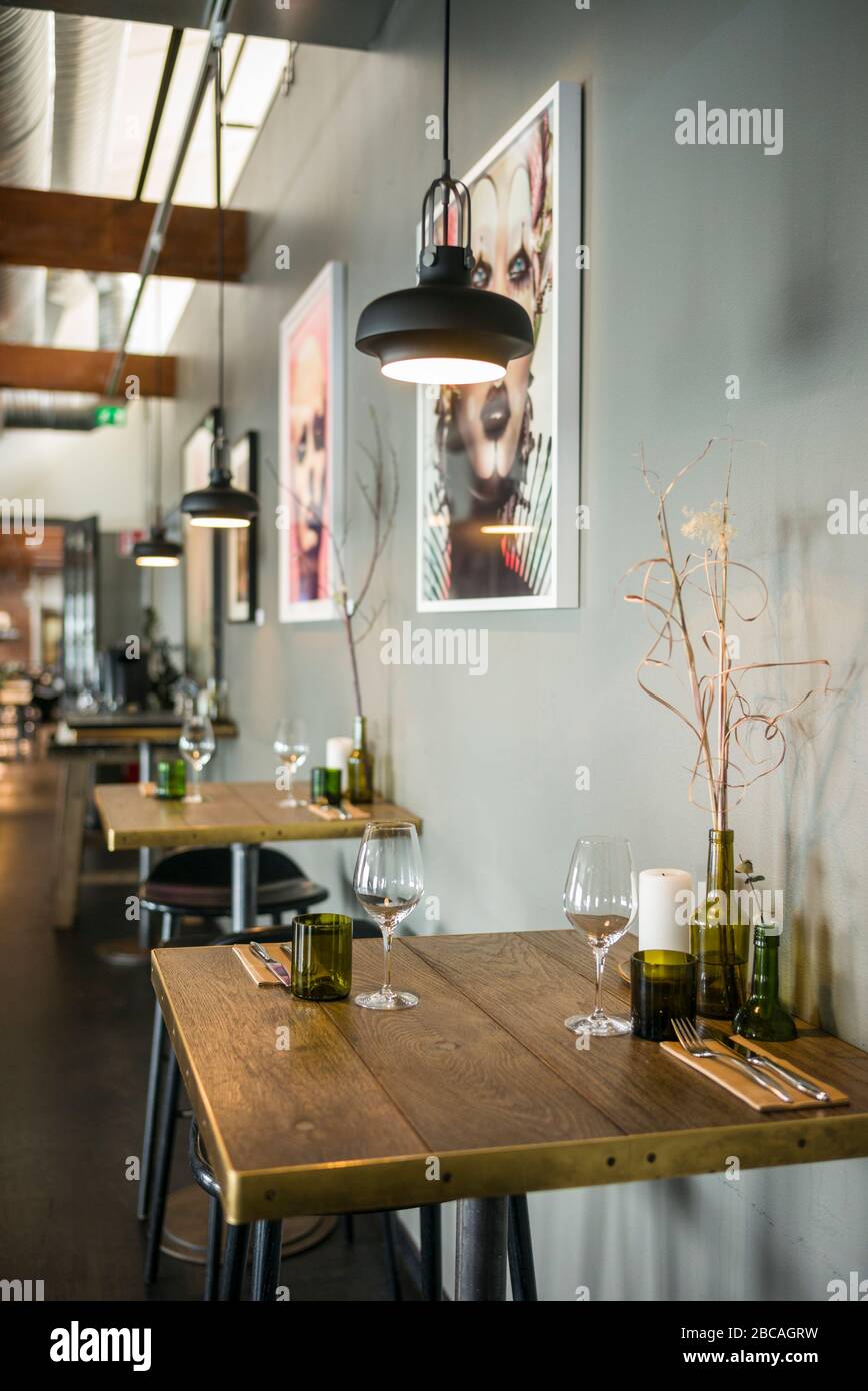 Suède, Stockholm, Fotografiska photo Museum, intérieur du restaurant du musée Banque D'Images