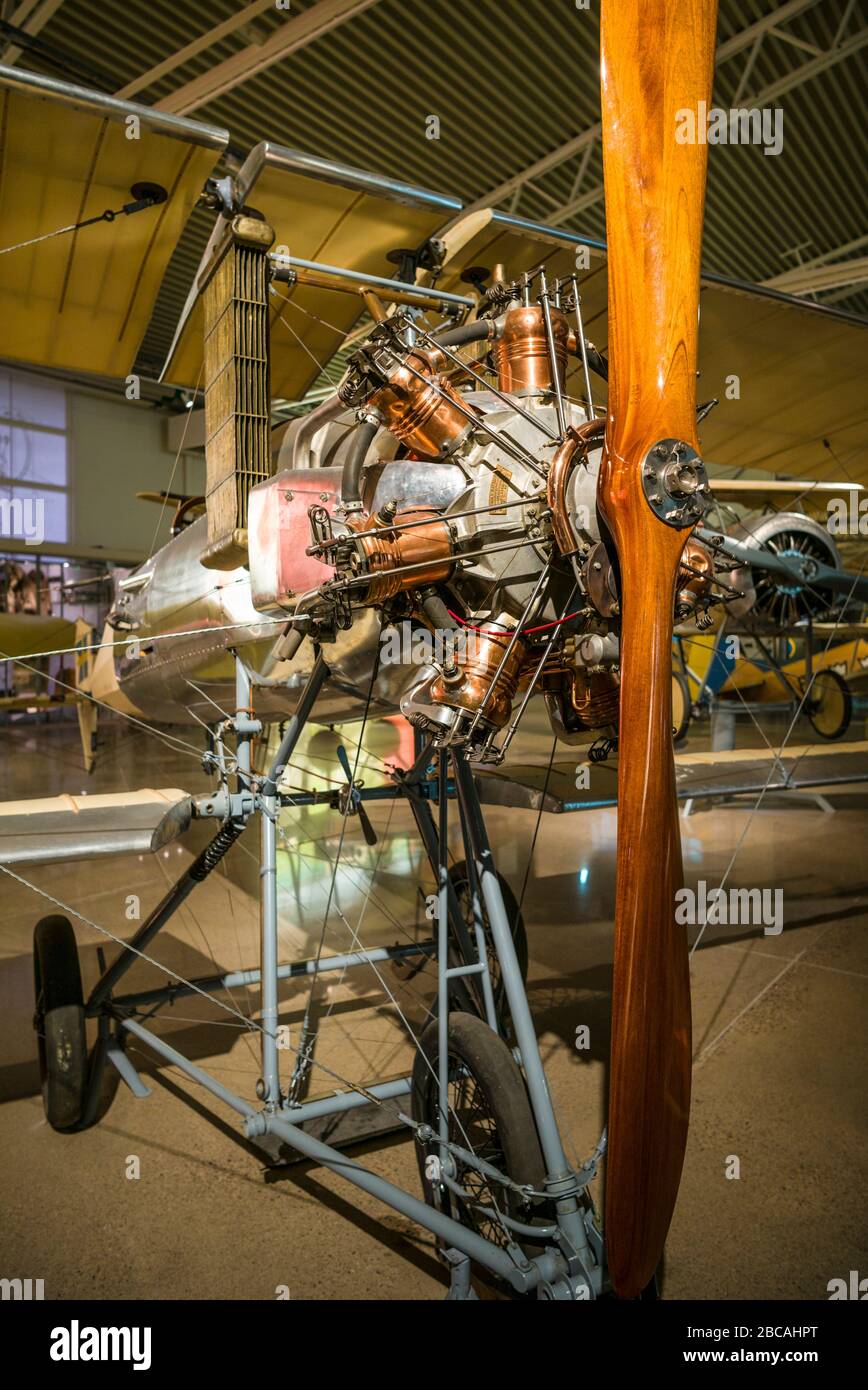 Suède, Sud-est de la Suède, Linkoping, Flygvafen Museum, Musée suédois de l'aviation, moteur d'aviation rotatif de la première Guerre mondiale Banque D'Images