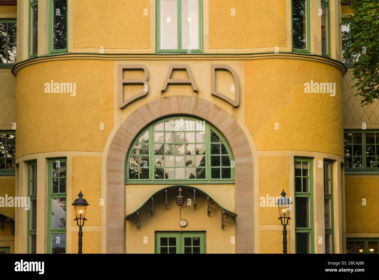 Suède, Sud de la Suède, Karlskrona, Jugendstil-style façade des bains publics Banque D'Images Suède, Sud de la Suède, Karlskrona, Jugendstil-style façade des bains publics Banque D'Images