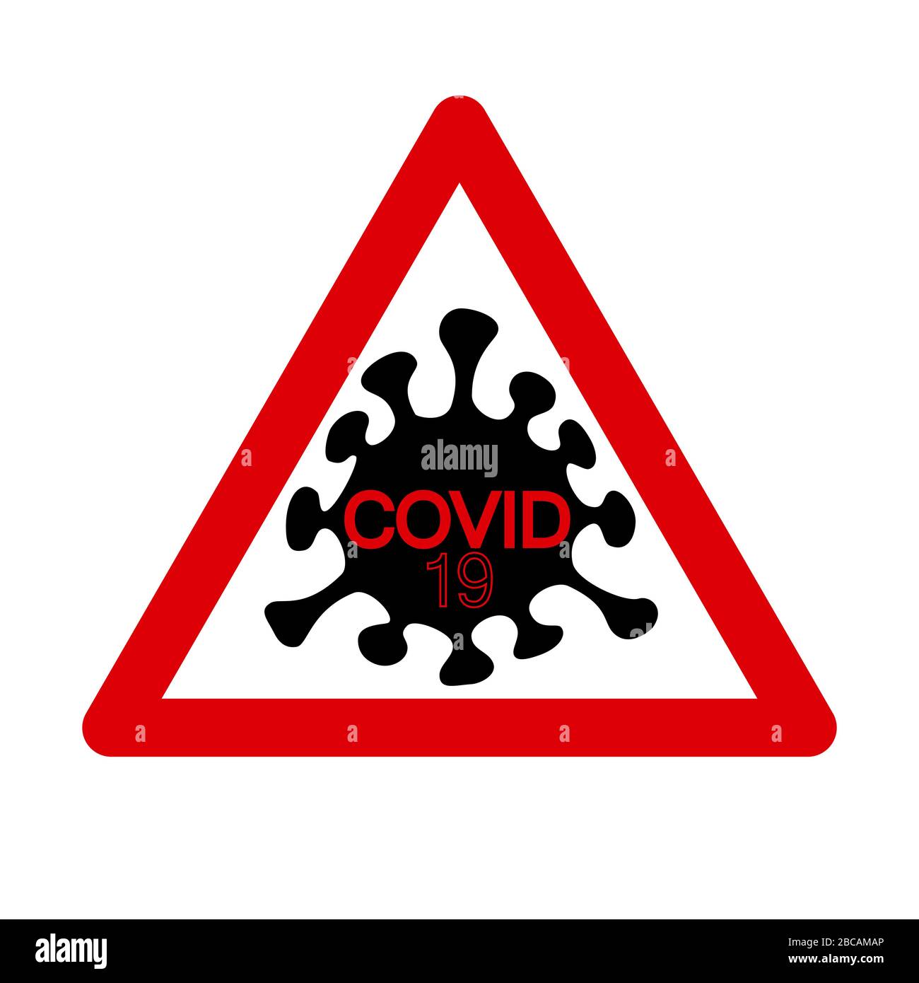 COVID-19 (SRAS CoV 2) Coronavirus à vecteur plat signe d'avertissement, icône, symbole, logo sur fond transparent, variante n° 1 Illustration de Vecteur