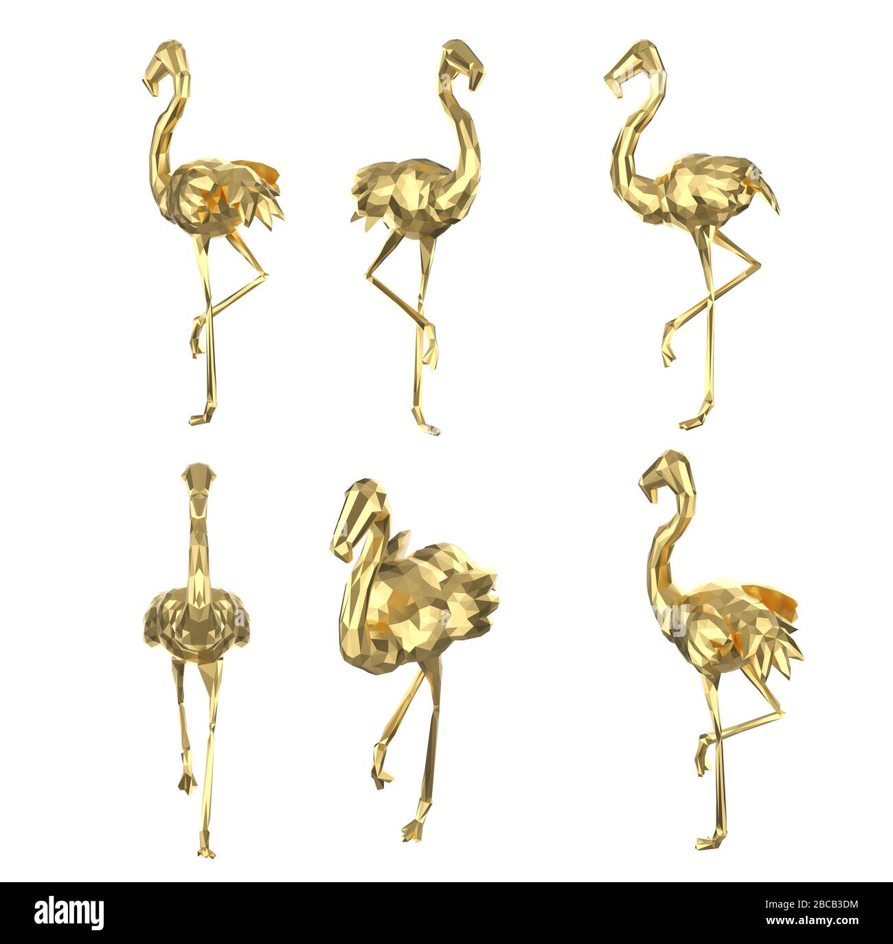 jeu de rendu tridimensionnel de flamango polygonal isolé sur blanc Banque D'Images