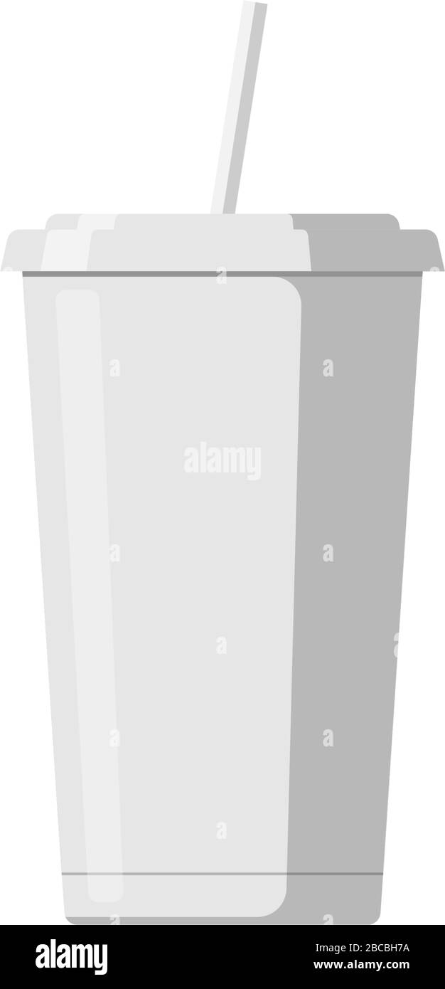 Modèle d'emballage jetable en papier blanc ou en plastique avec paille pour boissons gazeuses ou cocktails de jus frais. Illustration de la maquette vectorielle isolée à plat Illustration de Vecteur
