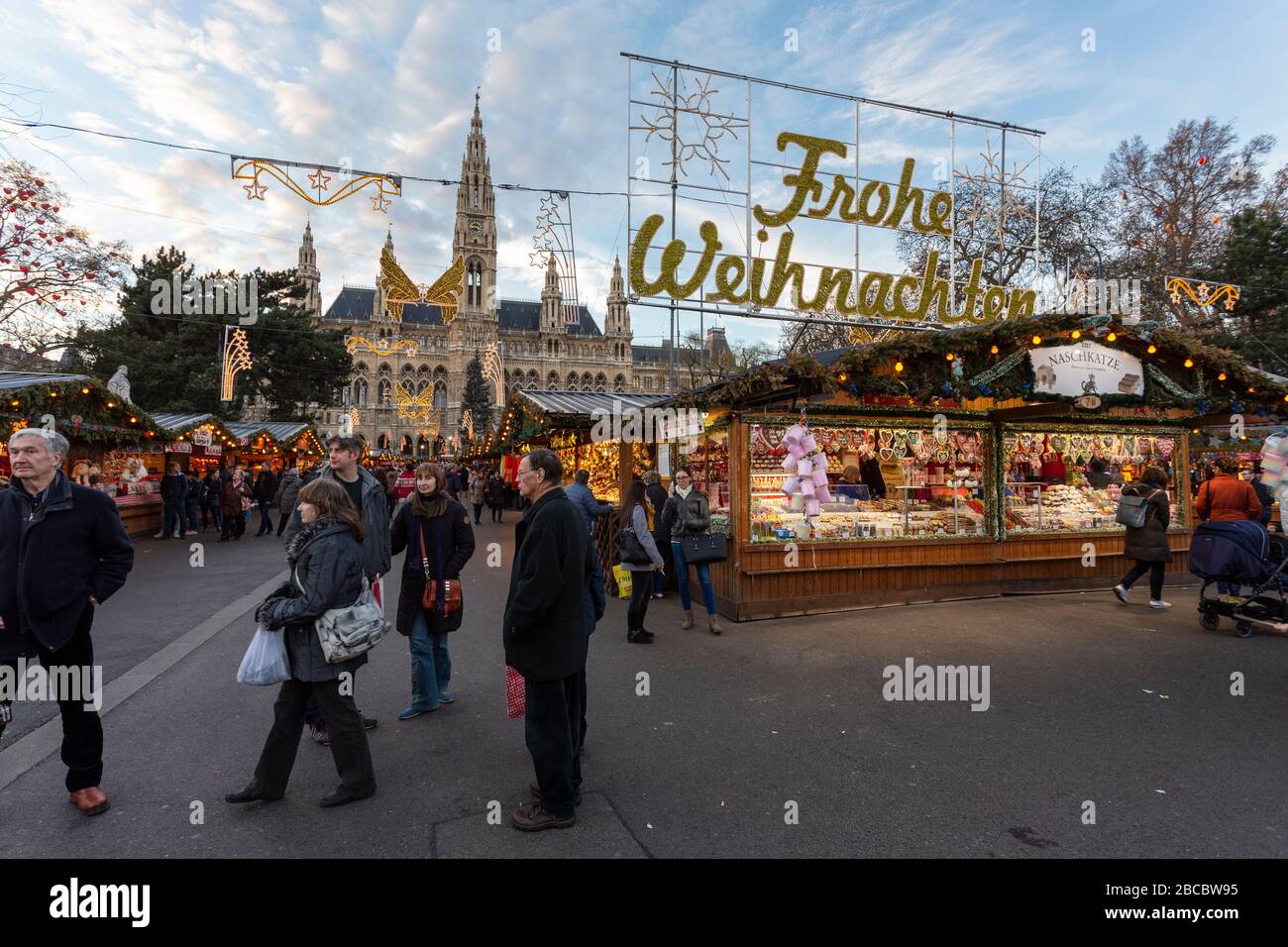Frohe Weihnachten marché de Noël à Vienne Banque D'Images