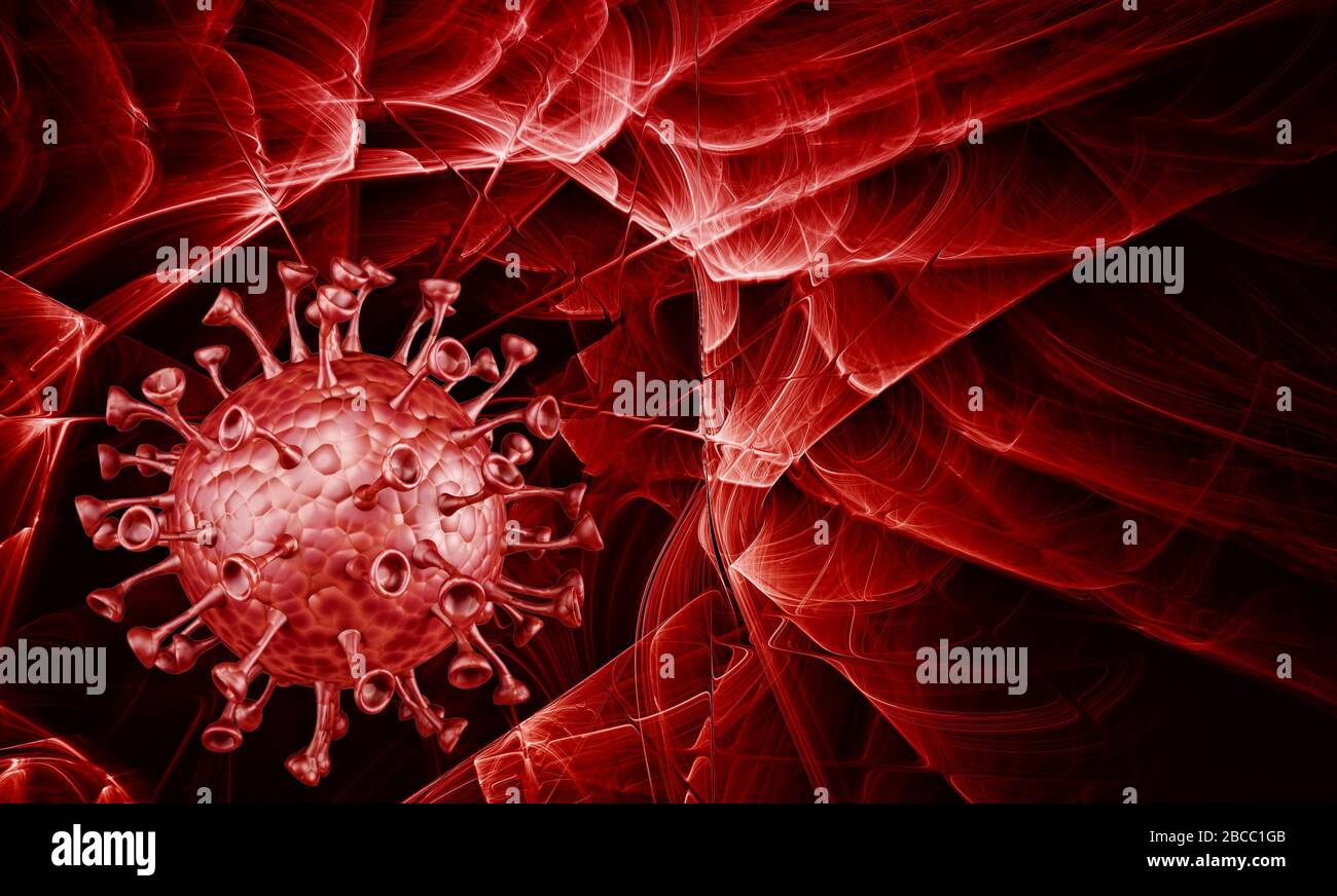 Vue microscopique de coronavirus, un pathogène qui s'attaque aux voies respiratoires. L'analyse et de test, d'expérimentation. Le SRAS. 3D render Banque D'Images
