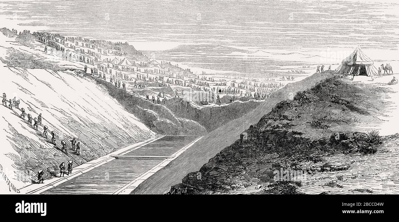 Ouvriers construisant le canal de Suez, El Guisr, Egypte, 1862 Banque D'Images