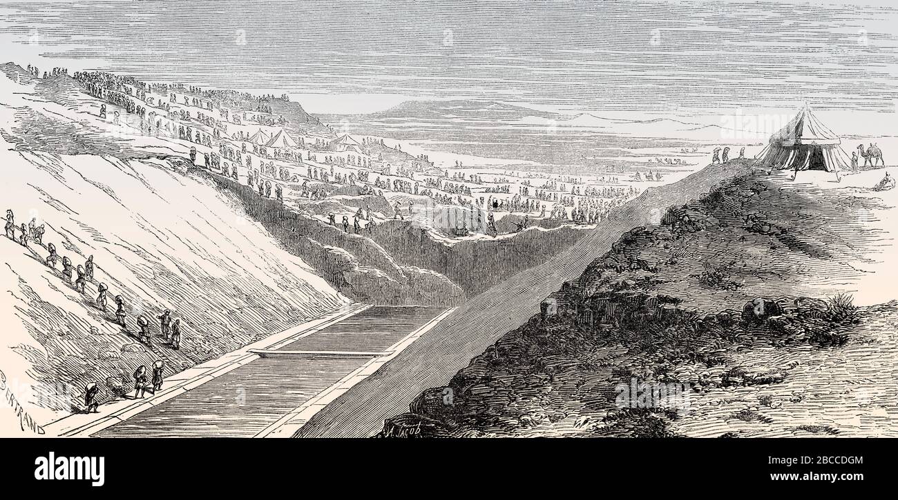 Ouvriers construisant le canal de Suez, El Guisr, Egypte, 1862 Banque D'Images