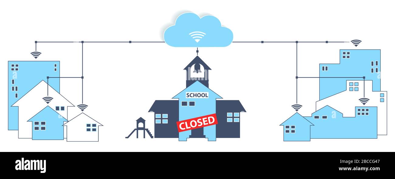 L'école a fermé l'apprentissage à distance à la maison pour covid-19 coronavirus isolation plat apporter votre propre concept d'appareil Illustration de Vecteur