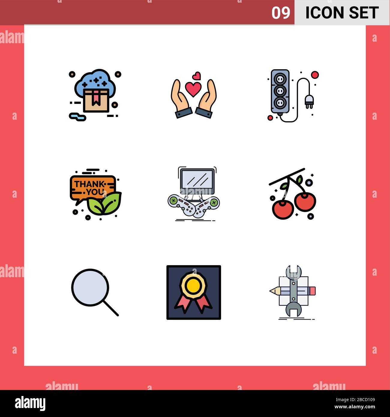 Interface utilisateur Pack de 9 Basic Filledline plat couleurs de Thanksgiving, bulletin, mariage, boîte cadeau, alimentation Editable Vector Design Elements Illustration de Vecteur
