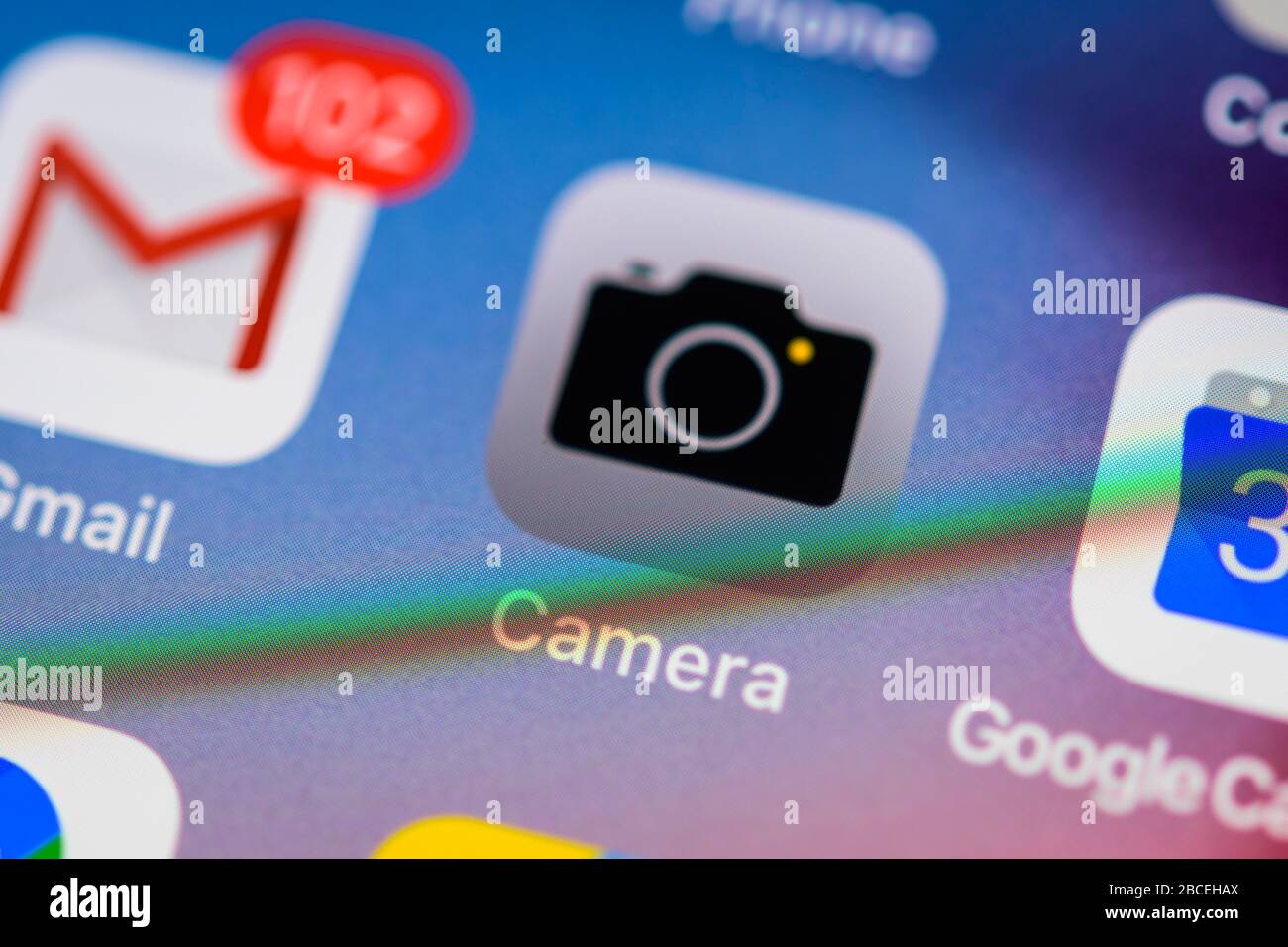 Application appareil photo Apple, icône, logo, affichage, écran, iPhone, application, téléphone mobile, smartphone, iOS, détails, format complet Banque D'Images