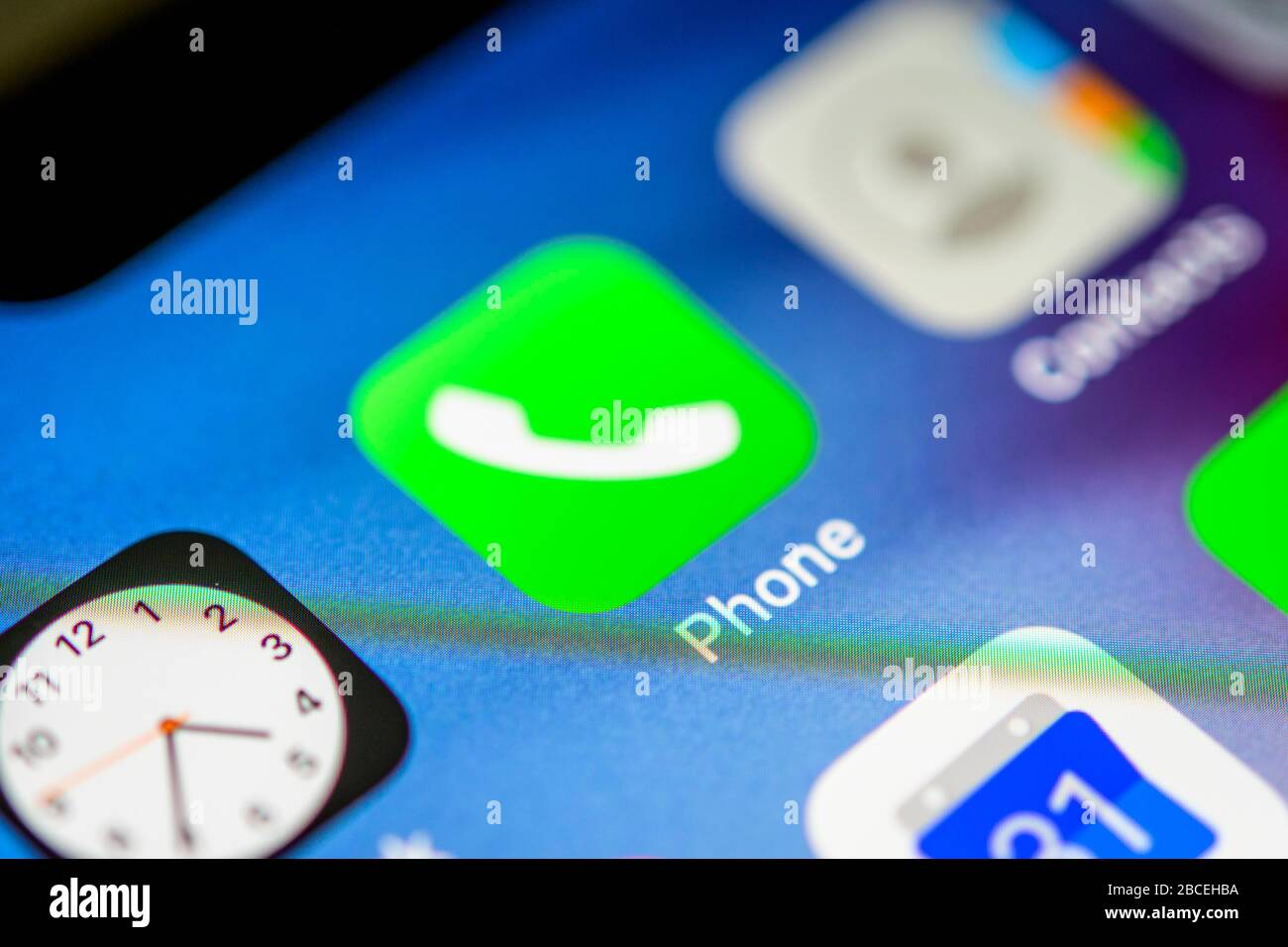 Application Apple Phone, icône, logo, affichage, écran, iPhone, application, téléphone mobile, smartphone, iOS, détails, format complet Banque D'Images