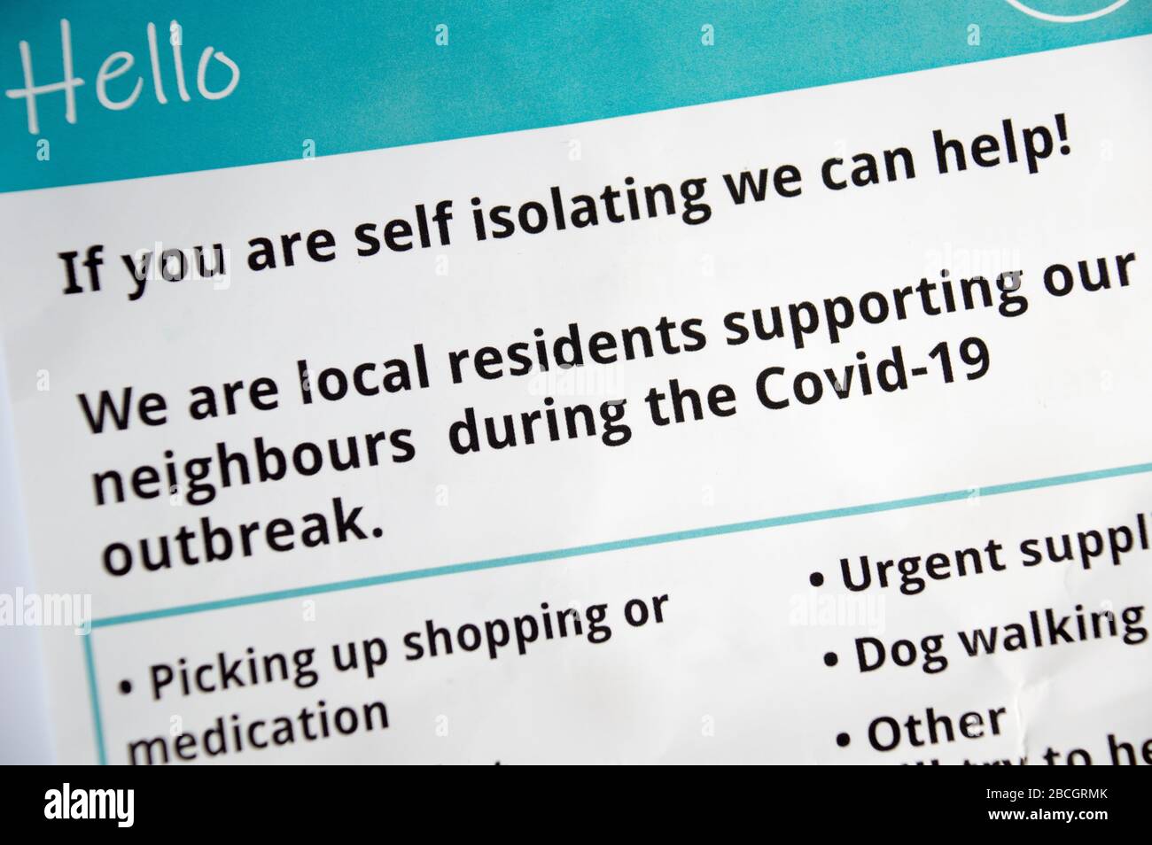 Affiche d'aide communautaire coronavirus / Covid-19 Banque D'Images