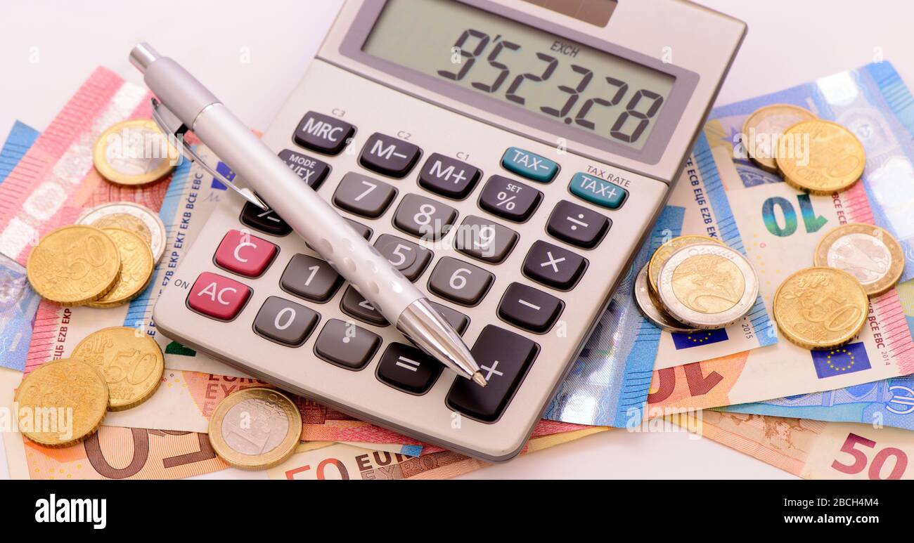 calculateur de billets de banque de monnaie européenne Banque D'Images