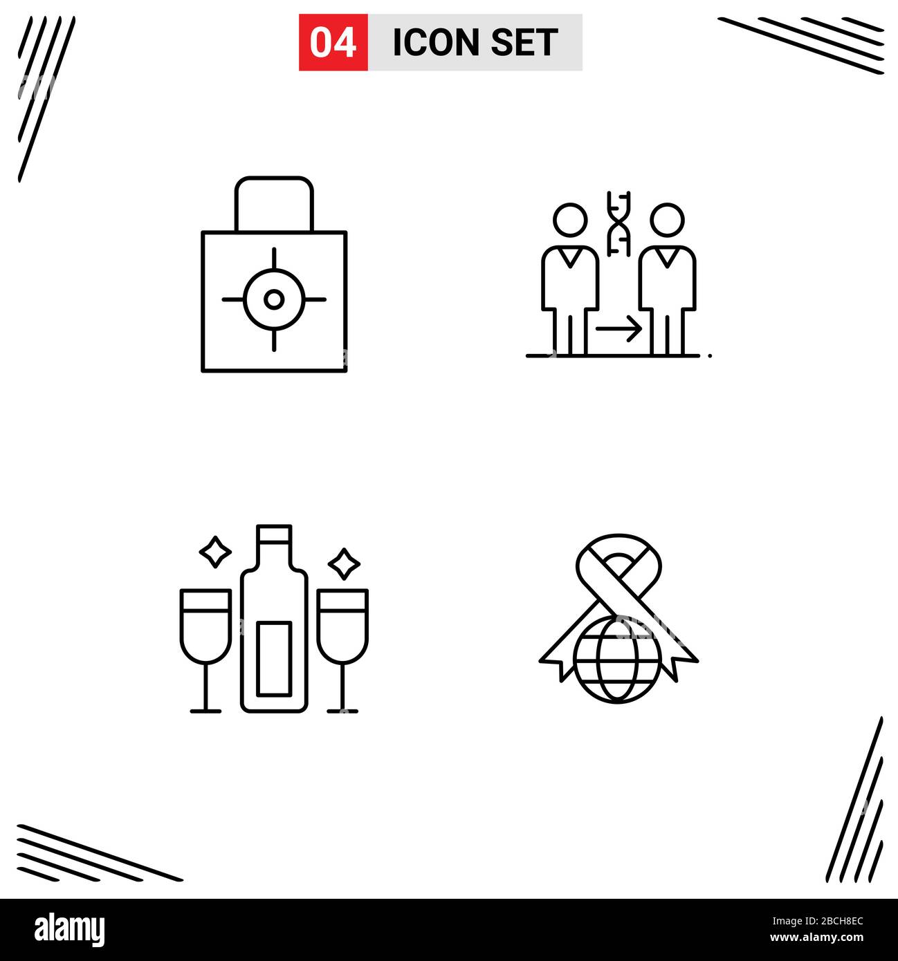 4 icônes créatives signes et symboles modernes des éléments clés, santé, sécurité, clonage, dessins vectoriels modifiables alcoolisés Illustration de Vecteur