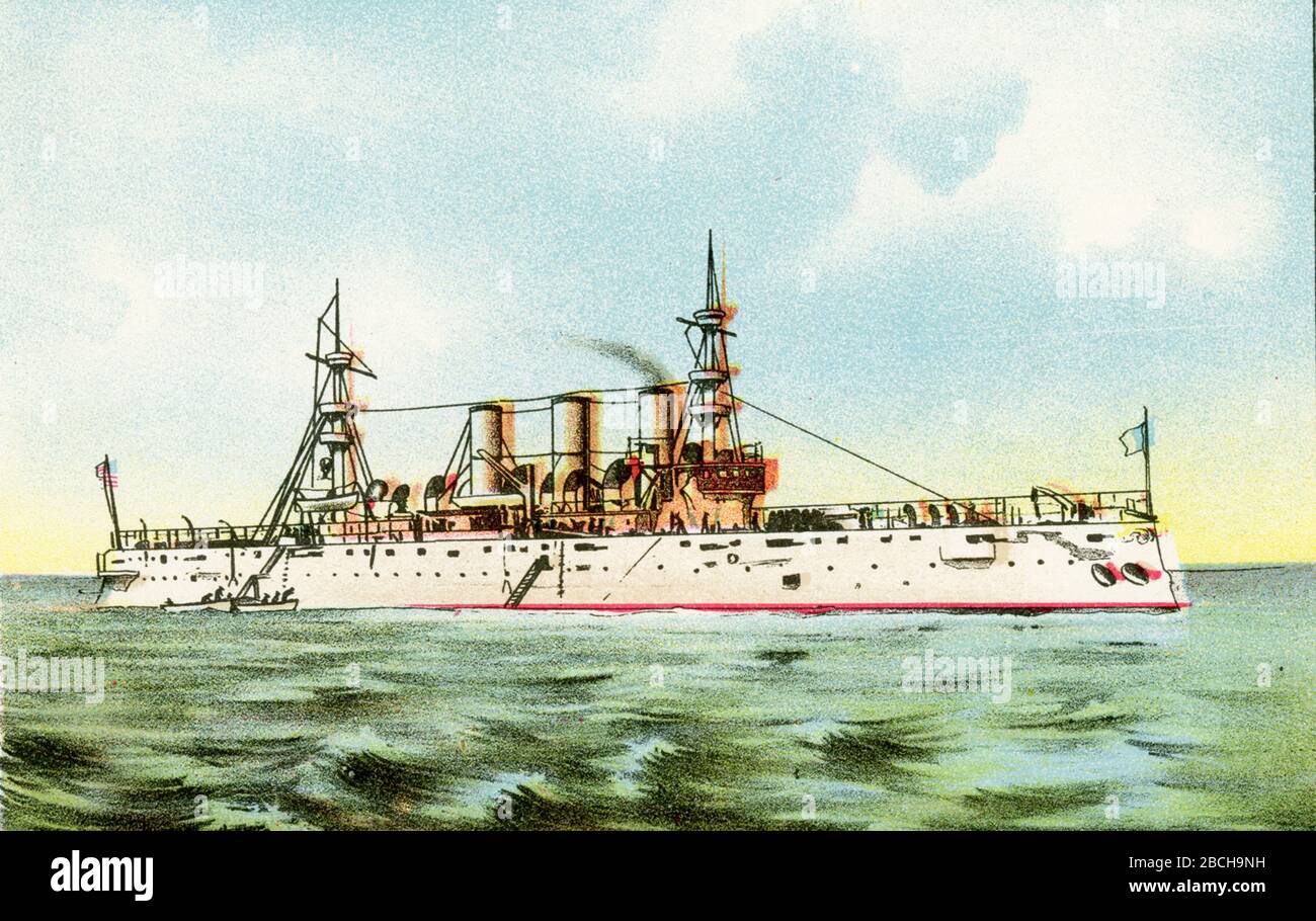 Le US Armored Cruiser New York (également connu sous le nom de USS New York [ACR-2/CA-2]) était le deuxième bateau blindé de la Marine américaine ainsi désigné; le premier était le Maine malade, qui a bientôt été redésigné un cuirassé de deuxième classe. En raison de la construction exceptionnellement prolongée du Maine, New York a été en fait le premier bateau blindé à entrer dans le service de la marine américaine. Le 3 juillet, la flotte espagnole a été détruite. Il est appelé USS Brooklyn (ACR-3/CA-3). Banque D'Images