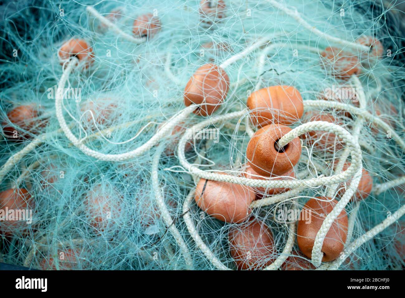Tas de filets de pêche. Motif et texture détaillés. Banque D'Images