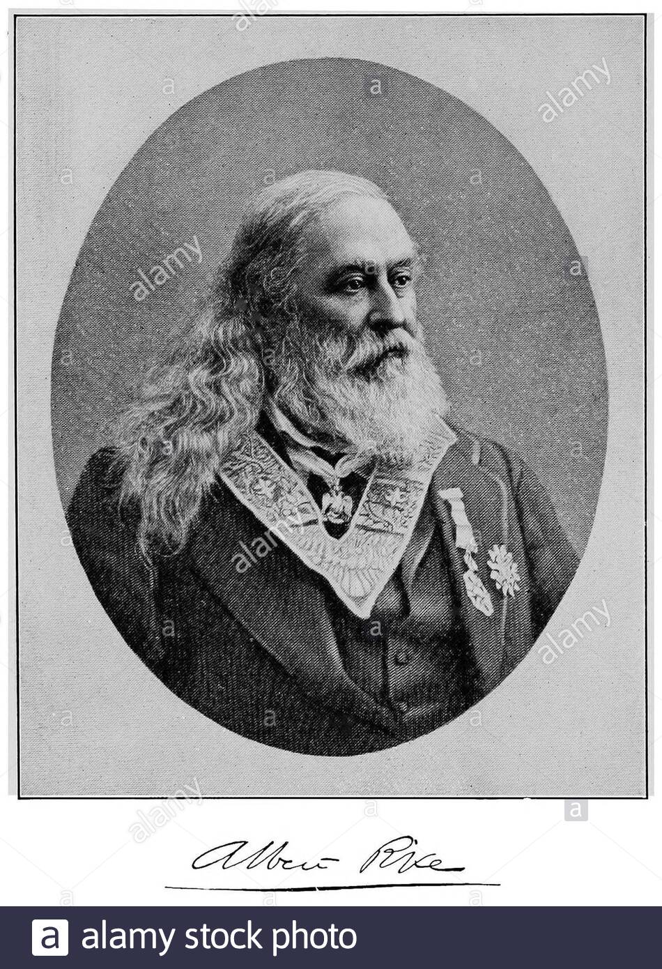 Albert Pike Portrait, 1809 – 1891, était un auteur américain, poète et grand commandant souverain de Freemason de la juridiction sud du Rite écossais, vers la fin des années 1800 Banque D'Images