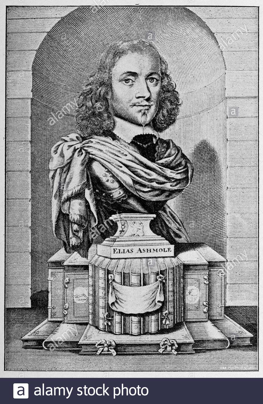 Elias Ashmole portrait, 1617 – 1692, était un antiquaire anglais, politicien, officier d'armes, astrologue et étudiant en alchimie Banque D'Images