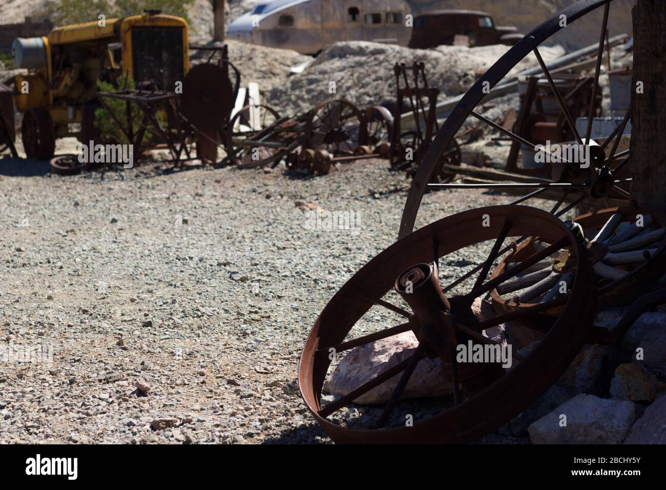 Roues de wagon, Nelson, Nevada, États-Unis Banque D'Images