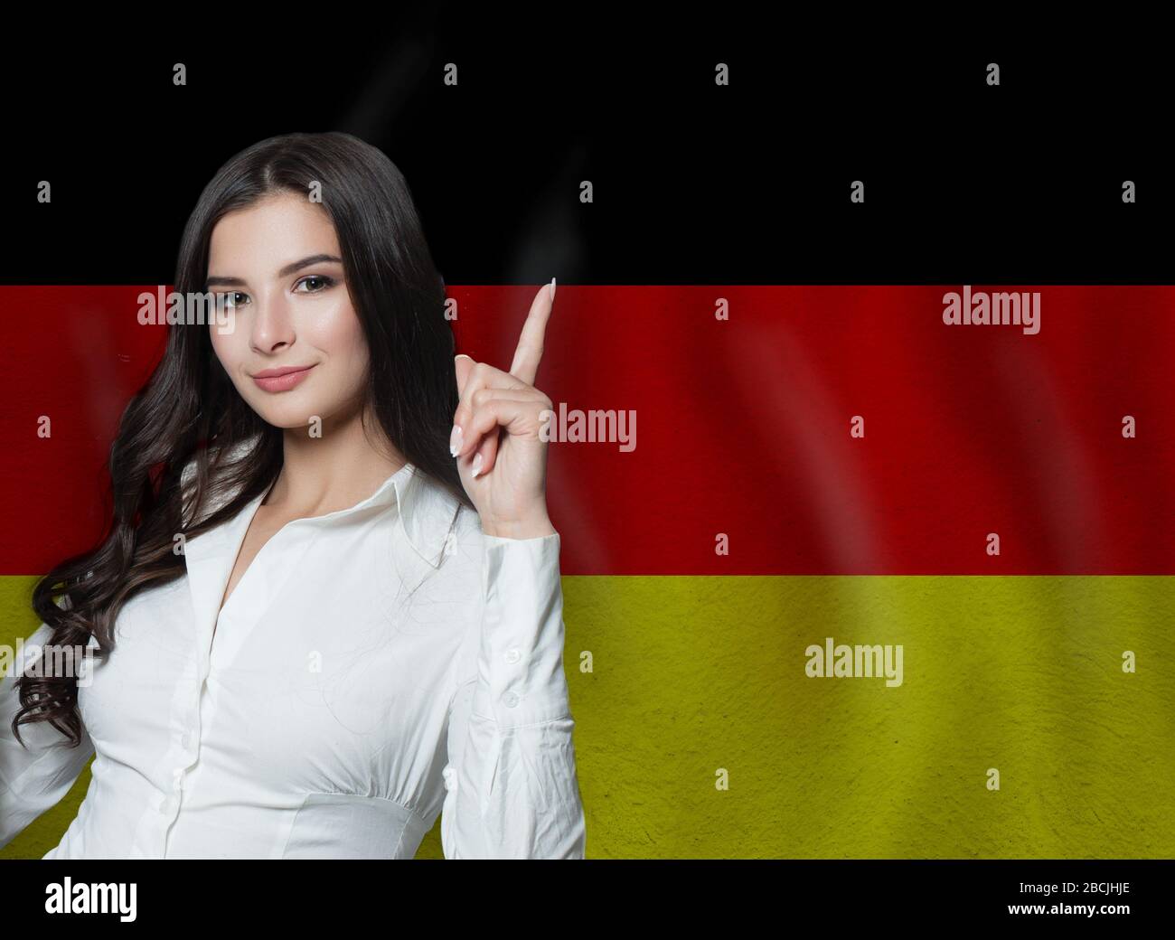 Femme avec pouce vers le haut. Concept d'éducation ou d'affaires Banque D'Images