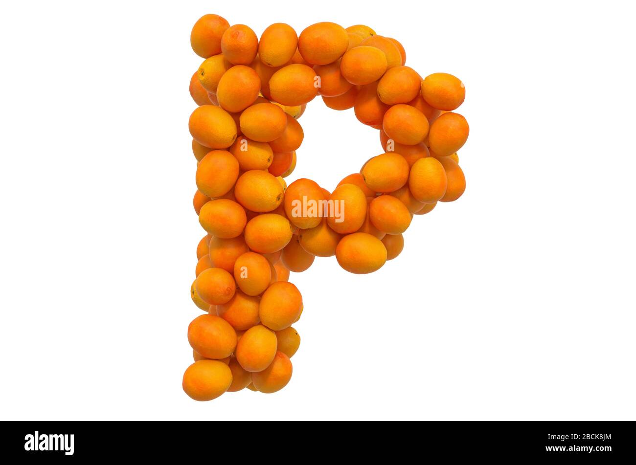 Lettre P d'oranges, rendu tridimensionnel isolé sur fond blanc Banque D'Images