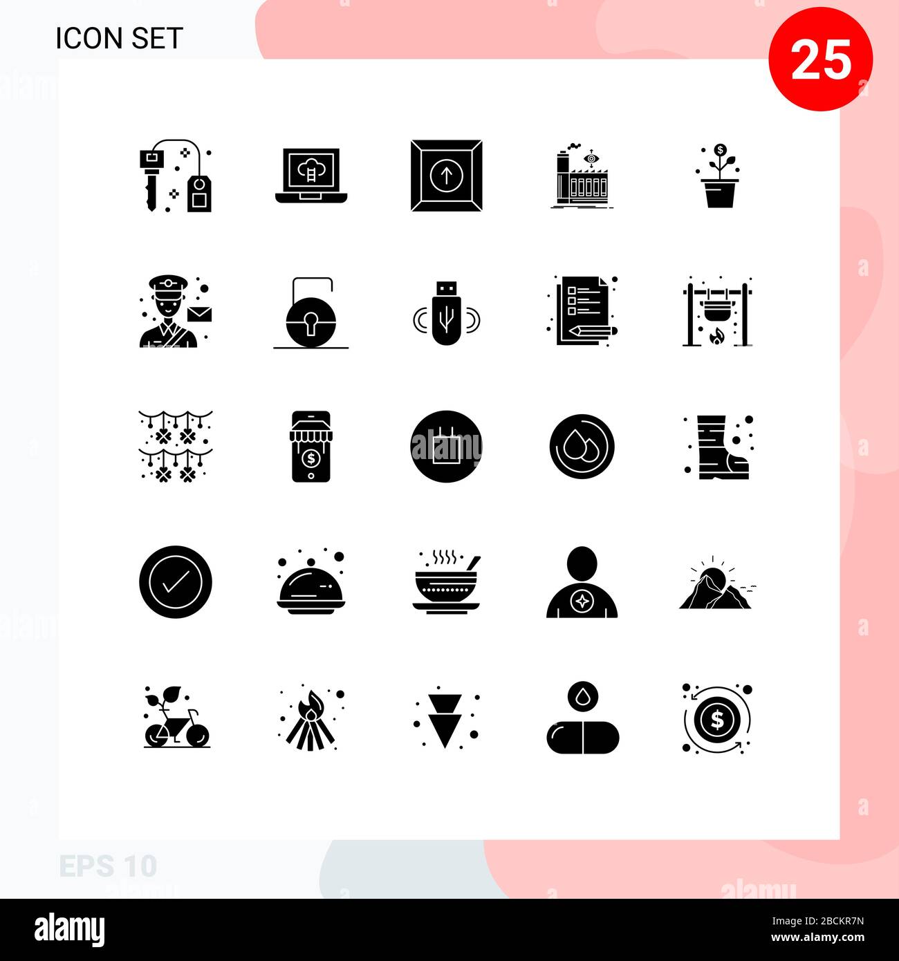 Ensemble de 25 icônes d'interface utilisateur modernes symboles signes pour pot, argent, produit, croissance, business Editable Vector Design Elements Illustration de Vecteur