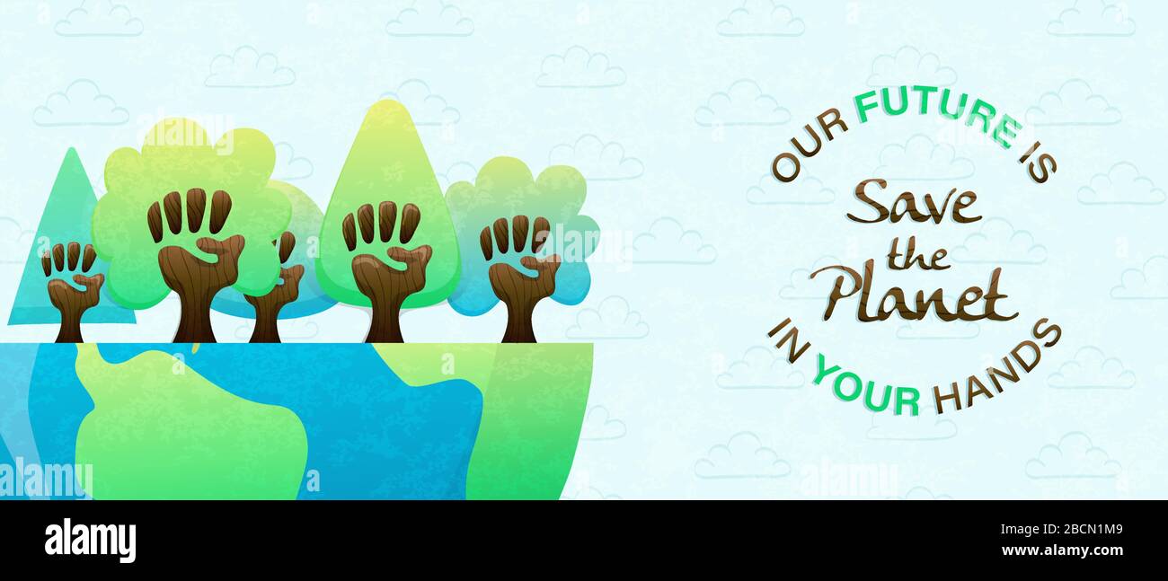 Notre Avenir Est Dans Vos Mains Eco Friendly Texte Citation Jour De La Terre Ou L Environnement Aide Evenement Web Banniere Arbres De Main Humains Divers Ensemble Pour Les Communautes Image Vectorielle Stock