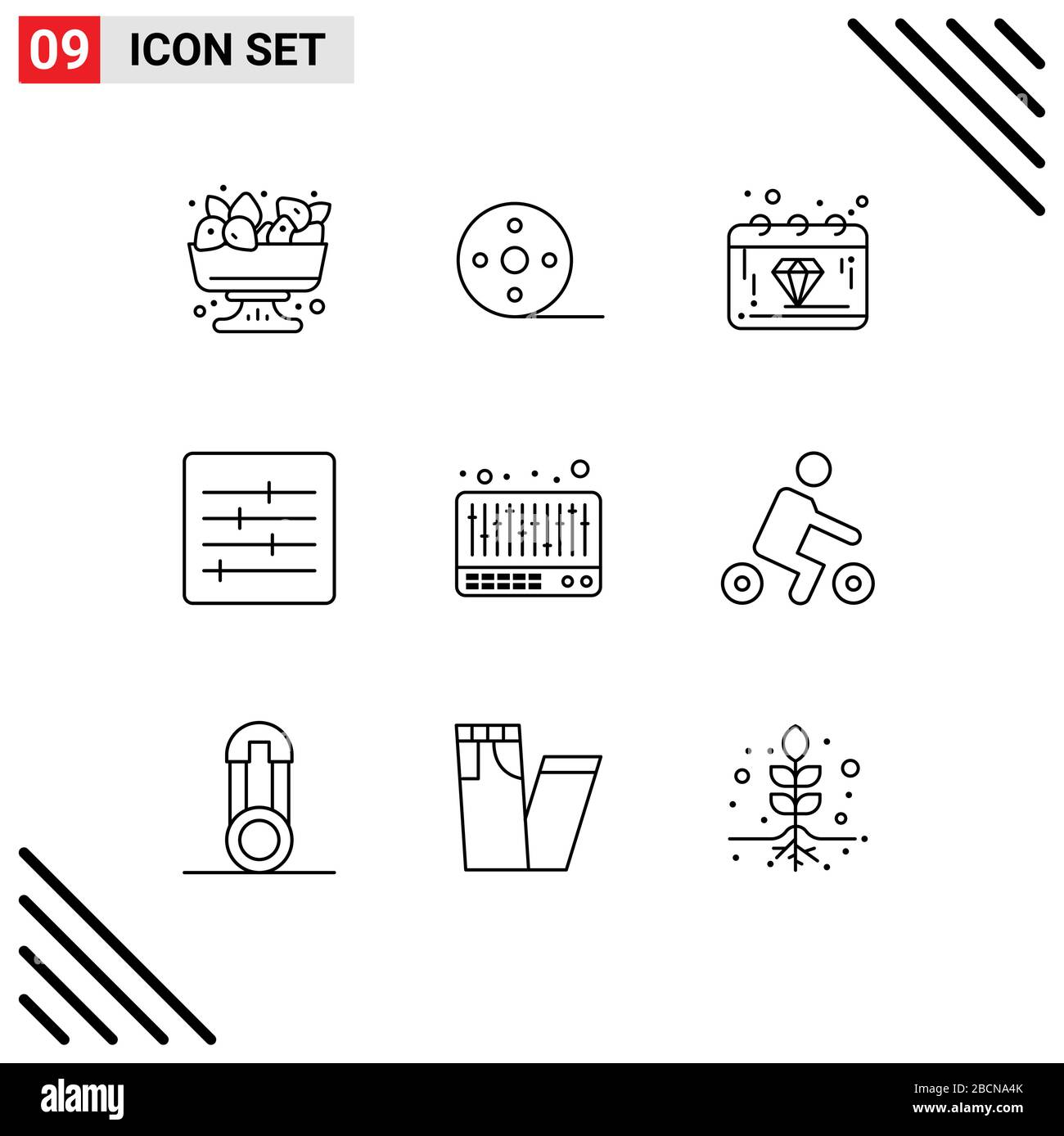 9 concept Outline pour les sites Web musique mobile et applications, options, banque, mise en page, éléments de conception vectorielle modifiables Illustration de Vecteur