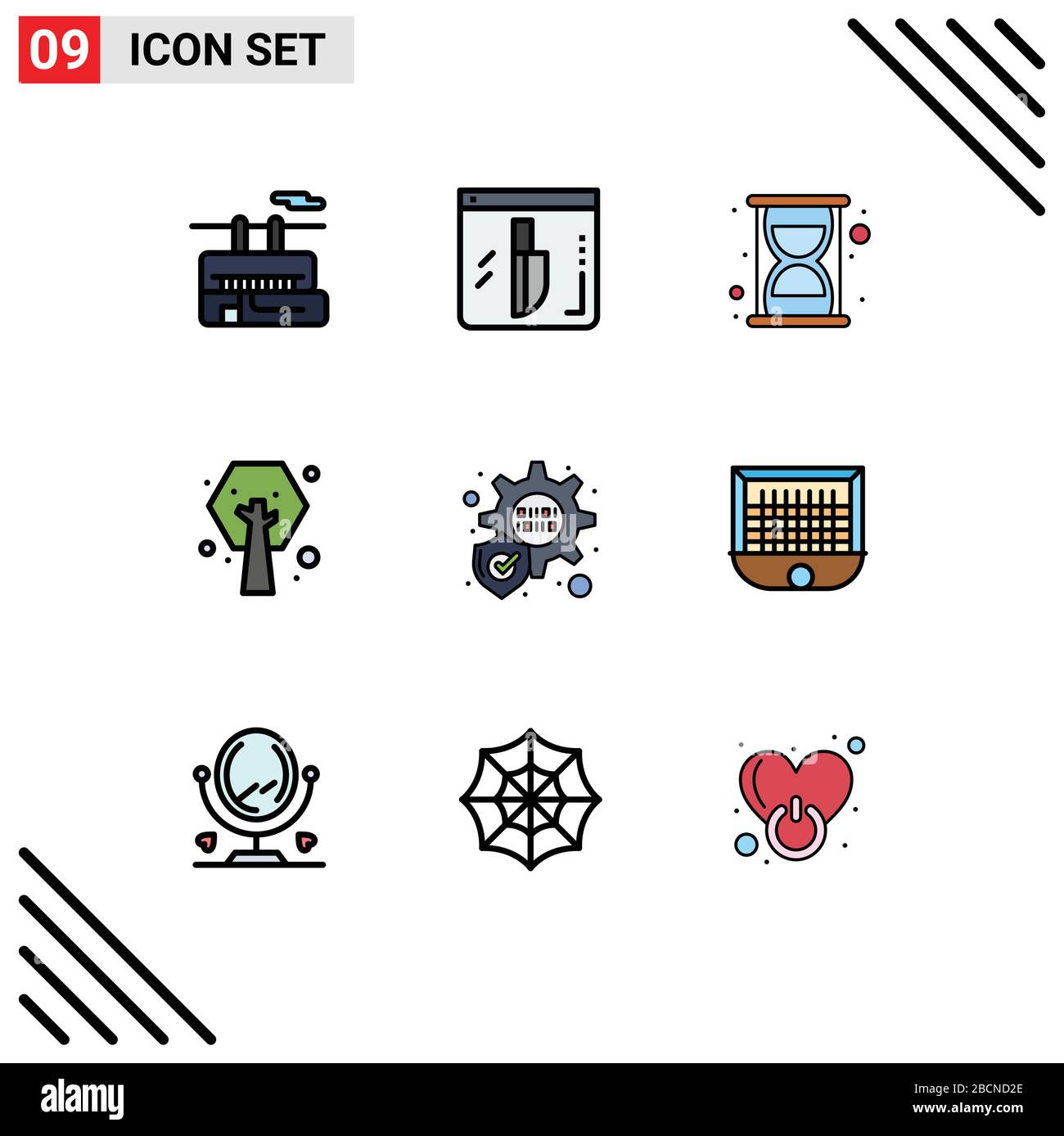 Pack de 9 symboles universels de grille, protection, efficacité, usine, écologie éléments de conception vectorielles modifiables Illustration de Vecteur