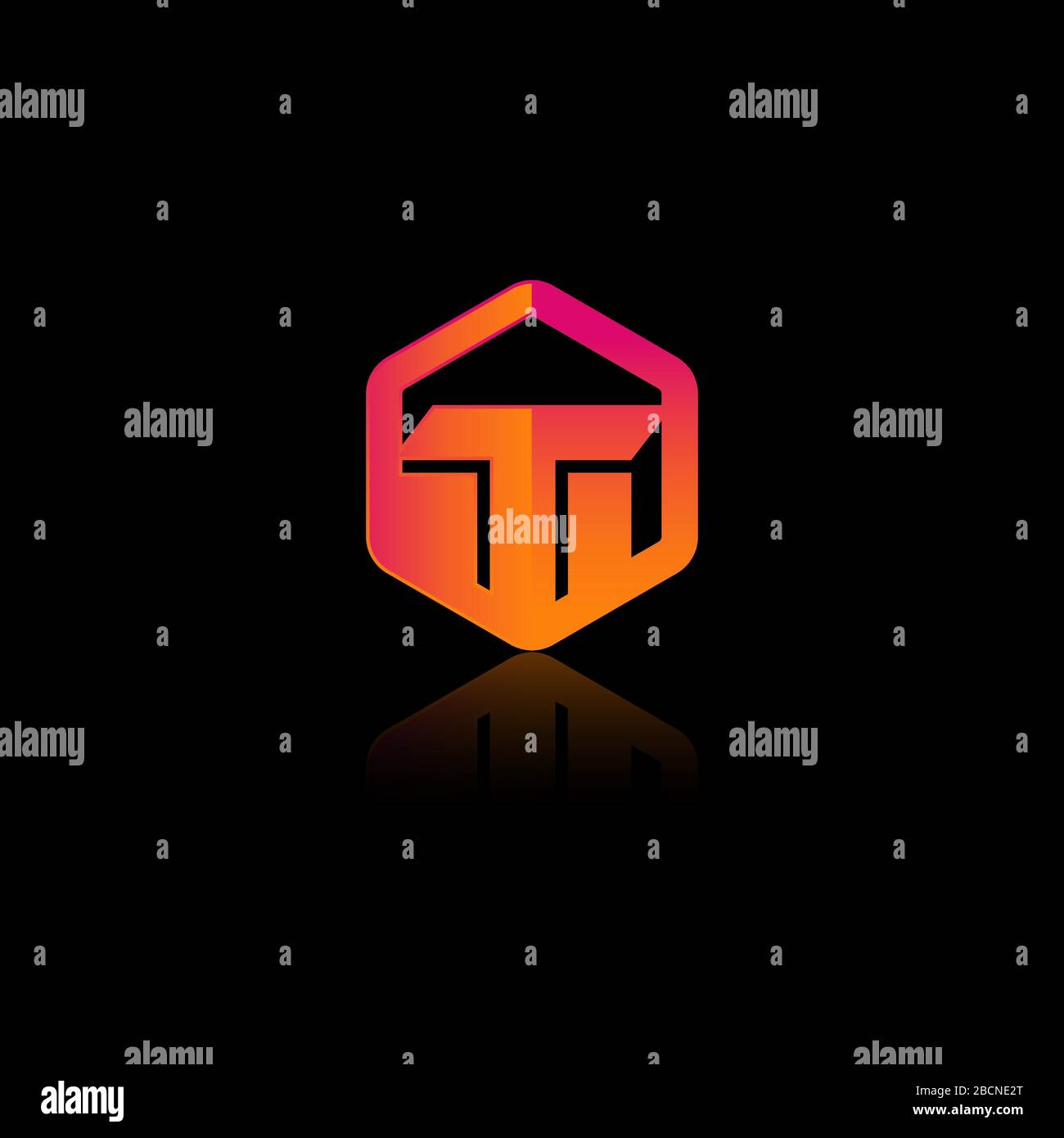 Logotype vectoriel de flèche T de lettre abstraite. Modèle de création de logo simple HEXAGON Line. Icône police symbole géométrique universel. Illustration de Vecteur