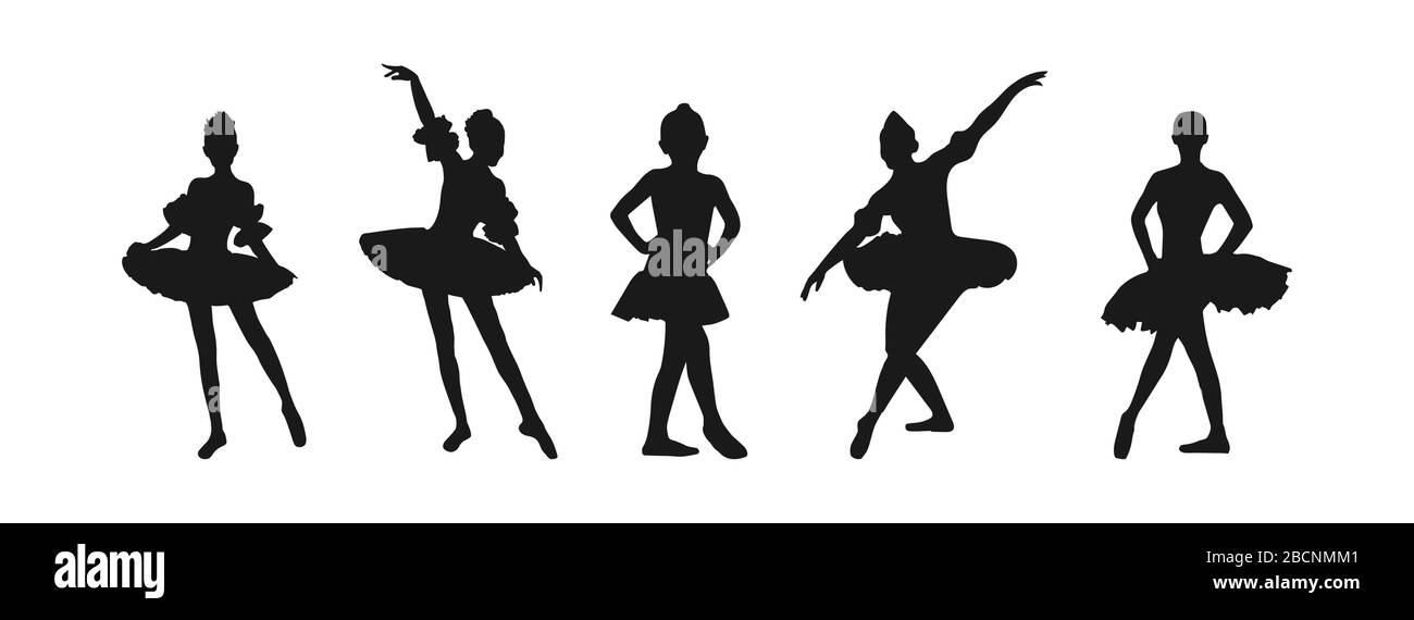 Ensemble vectoriel de silhouettes de ballerina plates isolées sur fond blanc, design moderne et plat. Illustration du stock pour les sites Web et les applications Illustration de Vecteur