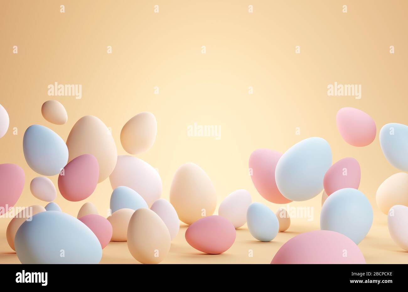 Fond d'œufs de pâques au chocolat pastel. Illustration tridimensionnelle. Banque D'Images