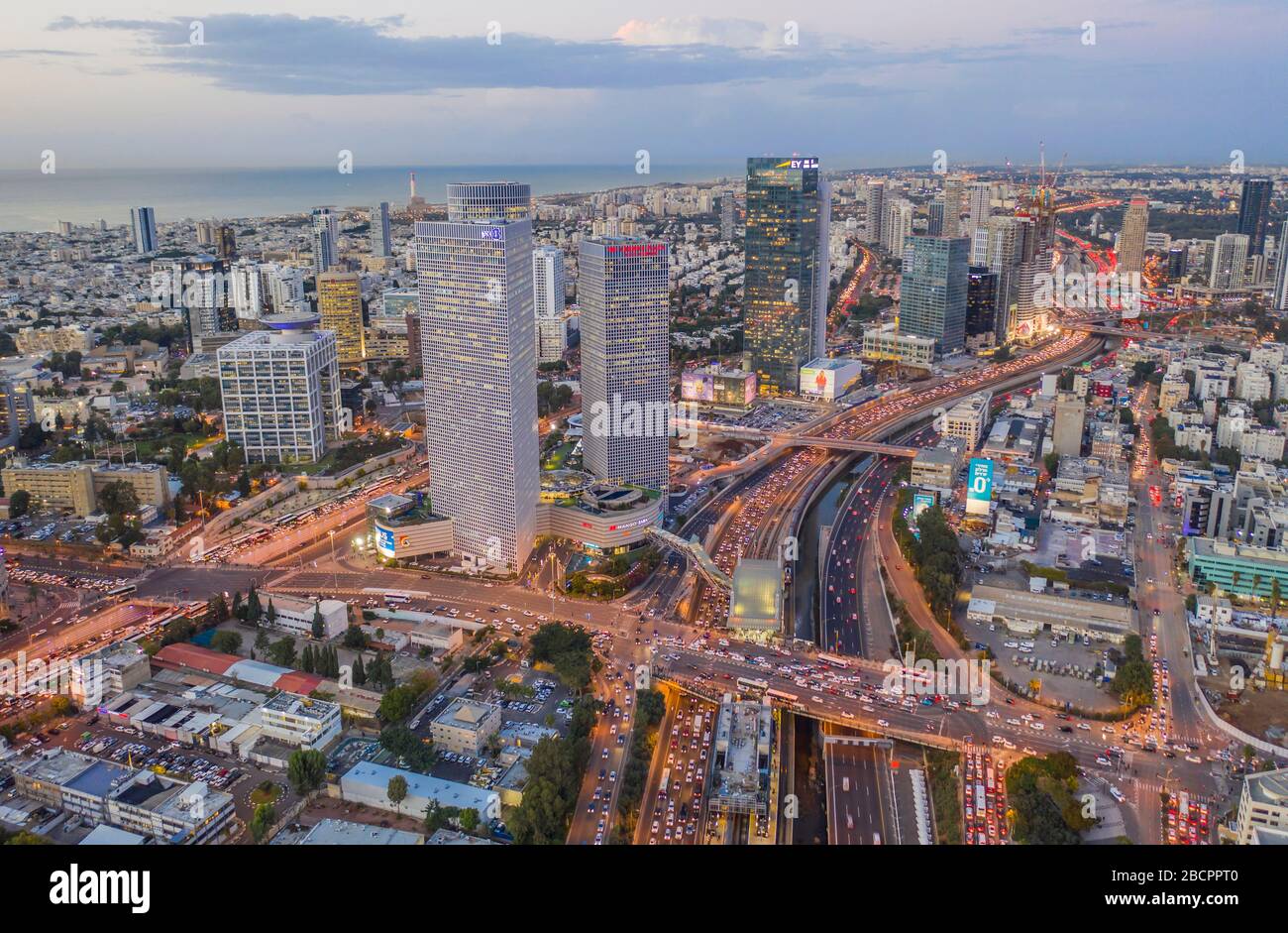 Centre-ville de tel Aviv vue aérienne drone Banque D'Images