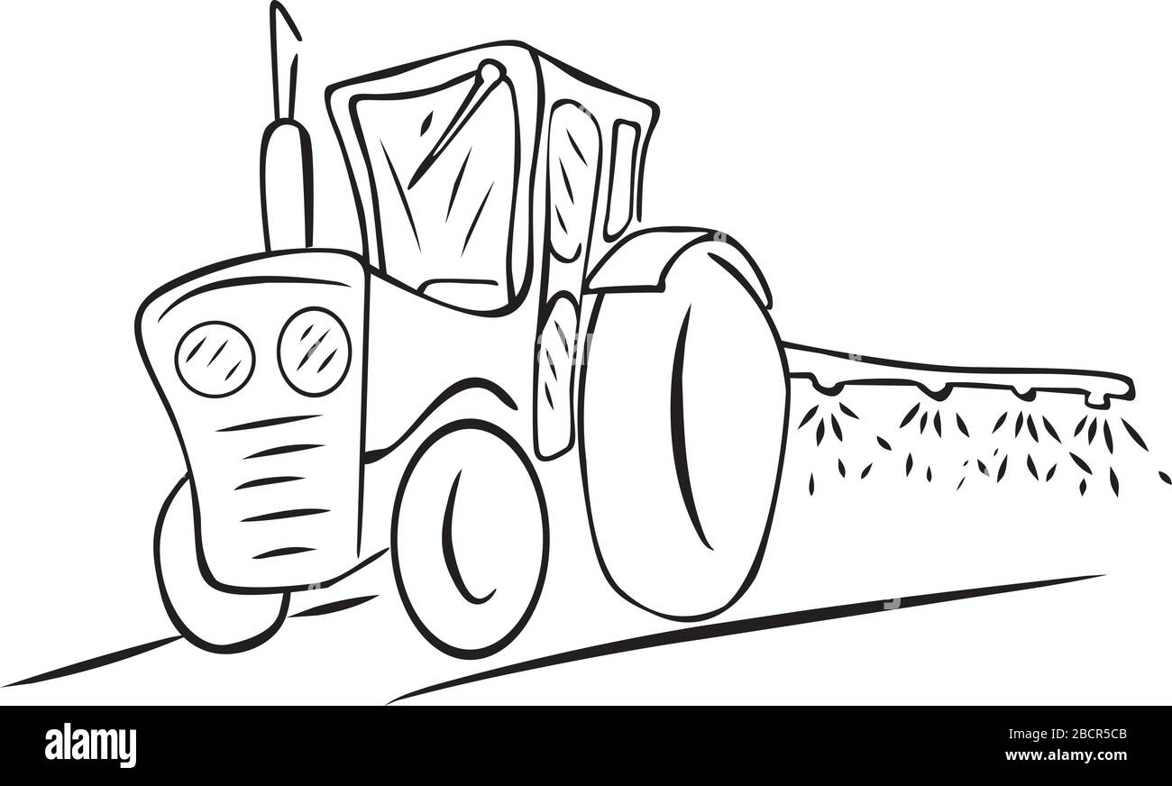 grain semé par le tracteur Illustration de Vecteur
