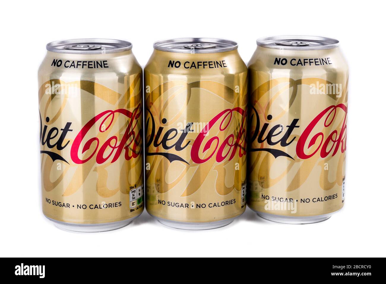 Boîtes Coca-Cola de régime, pas de Coca-Cola de caféine, pas de sucre, pas de calories, Coca-Cola, coke, Coca-Cola libre de caféine cola, boîtes de Coca-Cola de Coca-Cola, boîtes, boîte, boîte, marque, trois, Banque D'Images
