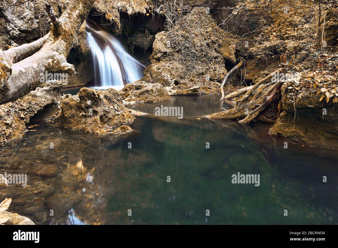 Belles eaux de la cascade de Vaioaga en automne, Caranseber, Roumanie Banque D'Images