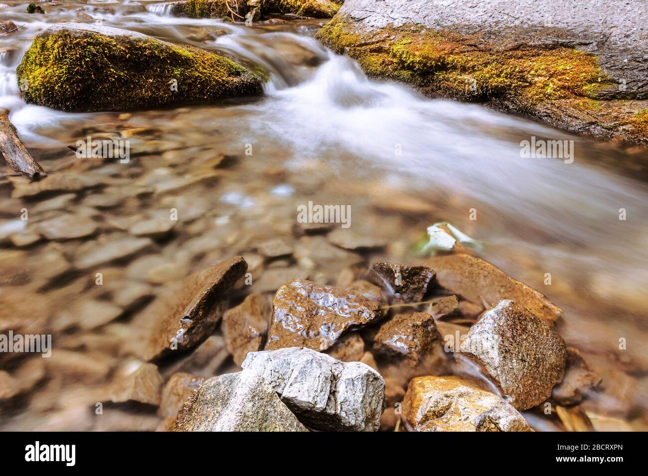 détail du ruisseau de montagne au-dessus des rochers en saison d'automne Banque D'Images