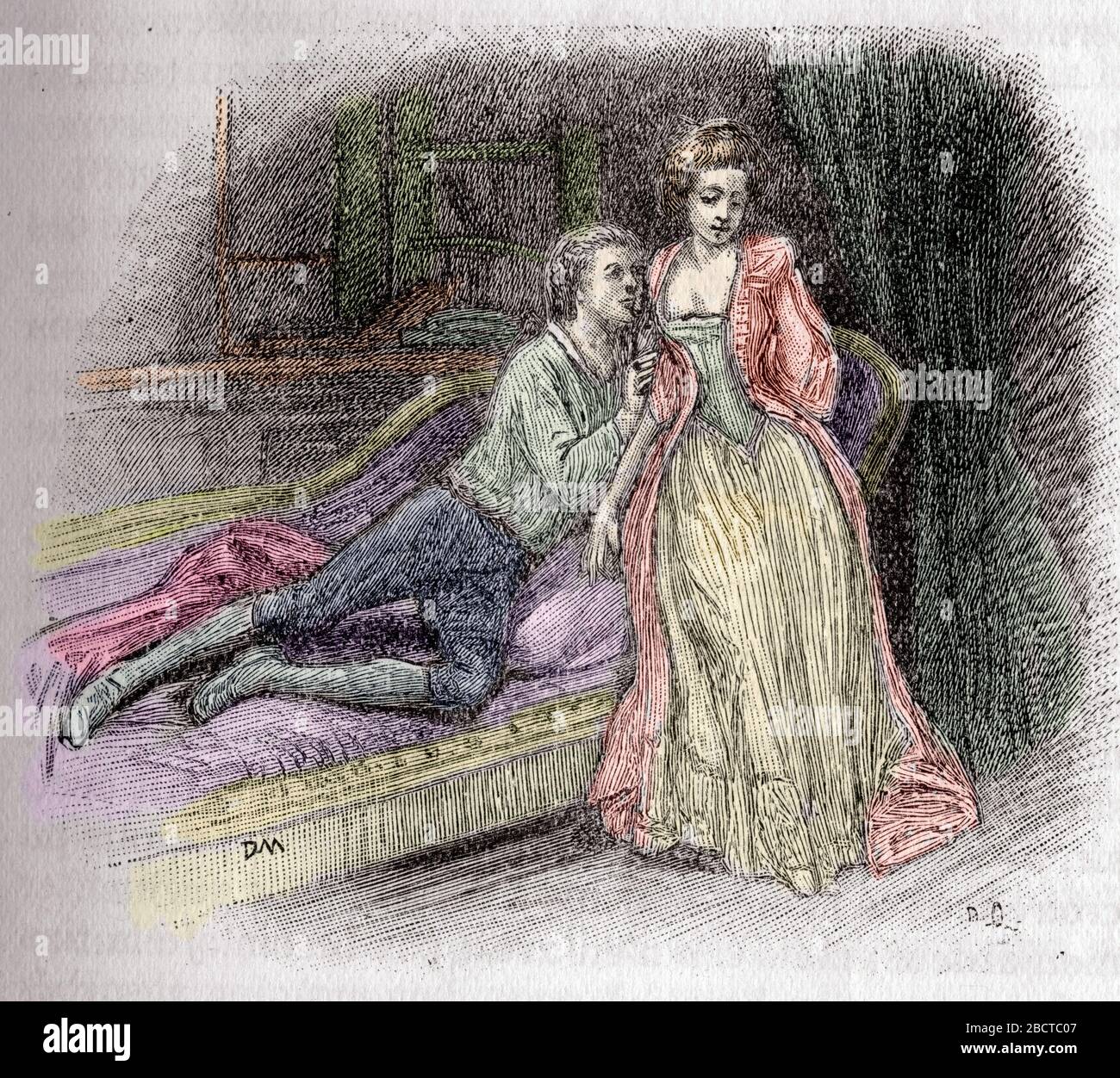 Giovanni Giacomo Casanova (1725-1798), aventurier et ecrivain italien, avec une de ses conquêtes - Gravure tiree de 'émoires de Jacques Casanova de S Banque D'Images