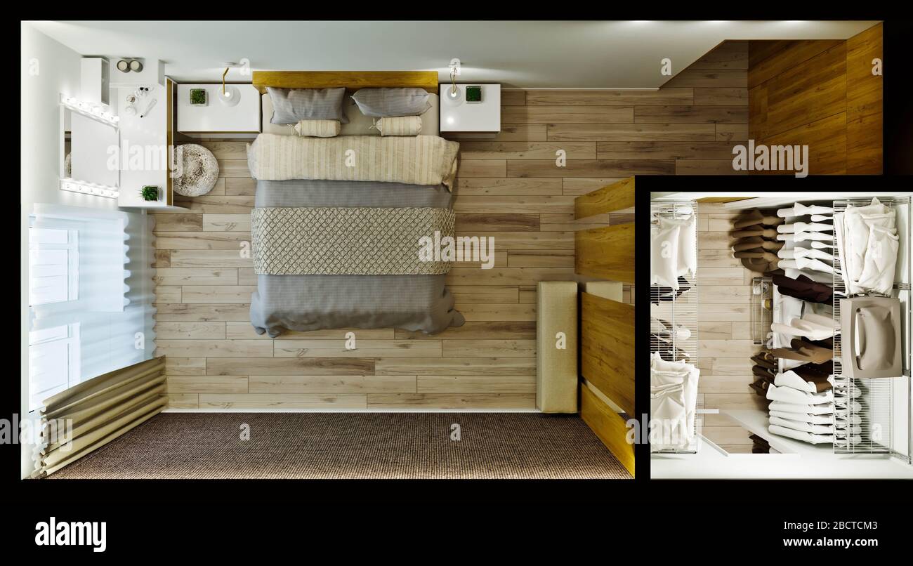 Chambre principale avec dressing dans un style moderne Banque D'Images