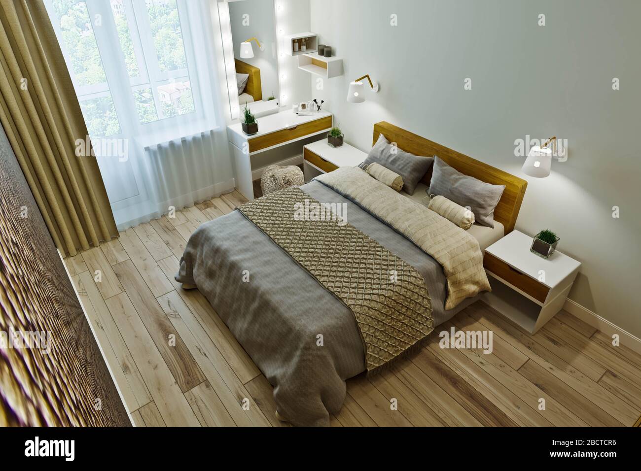 Chambre principale avec dressing dans un style moderne Banque D'Images