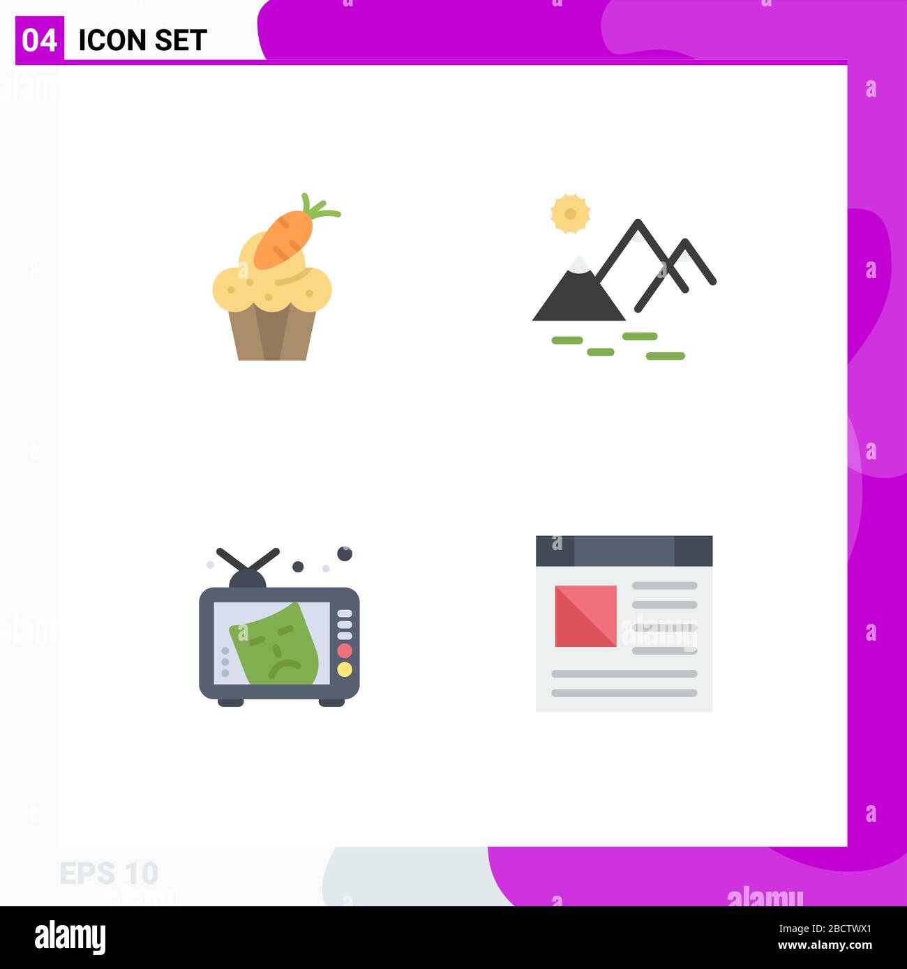 Pack d'icônes plates de 4 symboles universels de gâteau, tv, pâques, montagne, art Editable Vector Design Elements Illustration de Vecteur