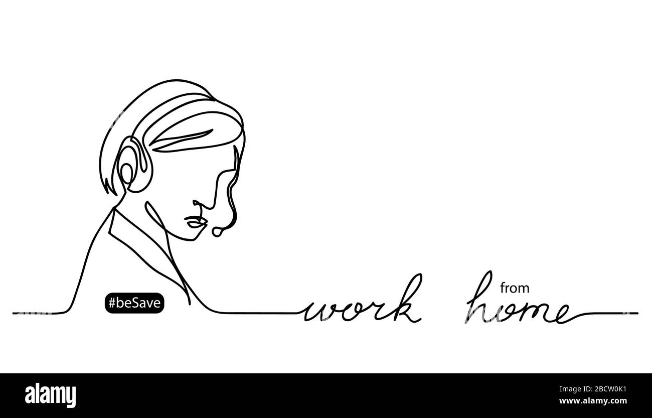 Travaillez à partir de l'écriture à domicile et de l'illustration vectorielle. Personne avec casque. Illustration de Vecteur