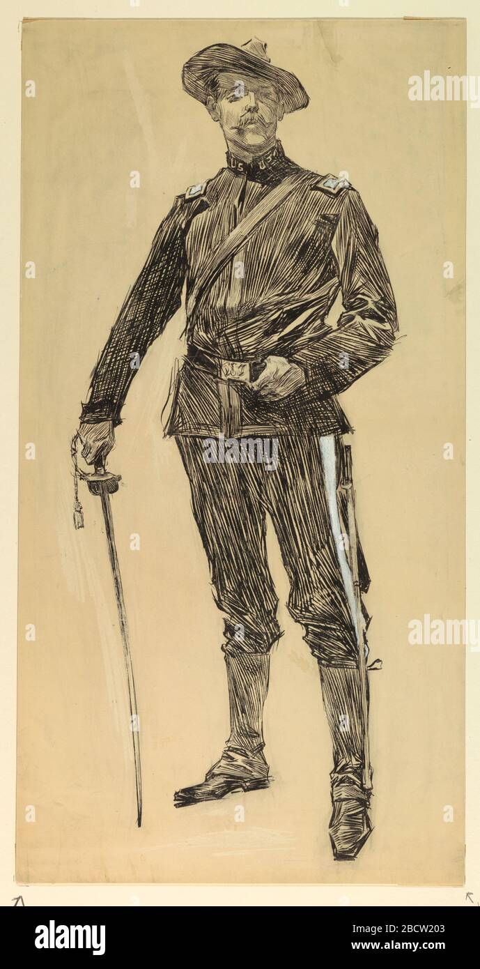 Officier américain Guerre espagnole américaine. Recherche en progression la figure pleine longueur d'un homme, en uniforme, debout et face au spectateur, s'est légèrement tournée vers la gauche. Il tient une épée dans sa main droite. Officier américain Guerre espagnole américaine Banque D'Images