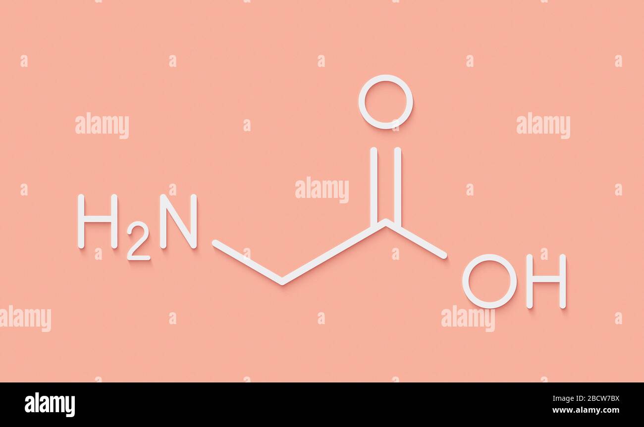Molécule d'acides aminés glycine (Gly, G). Formule du squelette. Banque D'Images