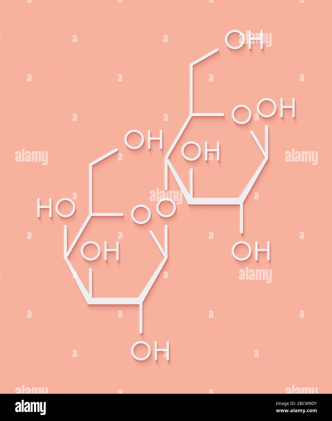 Molécule de sucre de lait de lactose. Formule du squelette. Banque D'Images