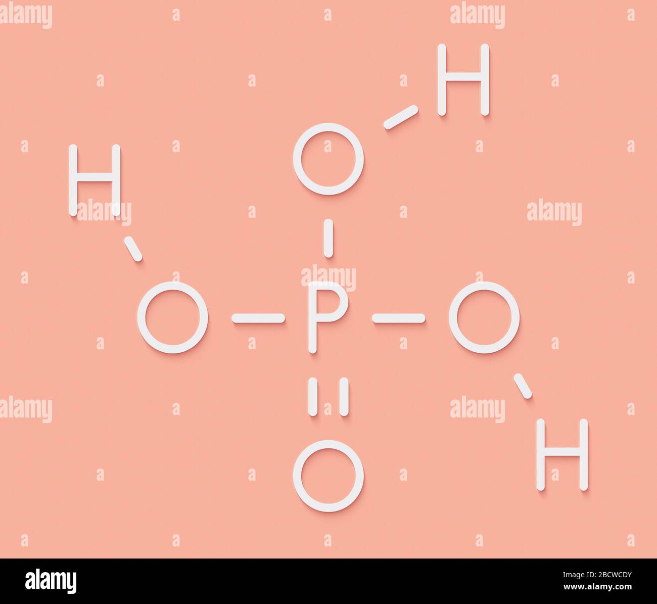 Molécule d'acide minéral phosphorique. Utilisé dans la production d'engrais, les tampons biologiques, comme additif alimentaire, etc. Formule squelette. Banque D'Images