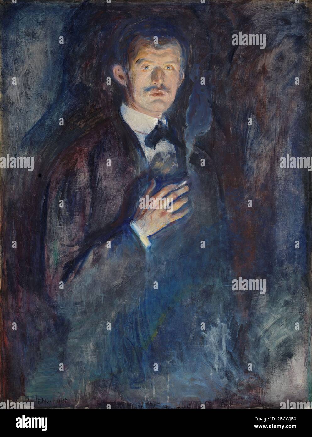 Autoportrait avec cigarette par Edvard Munch, 1895, huiles de toile. La photo est présentée dans la Galerie nationale d'Oslo, en Norvège Banque D'Images