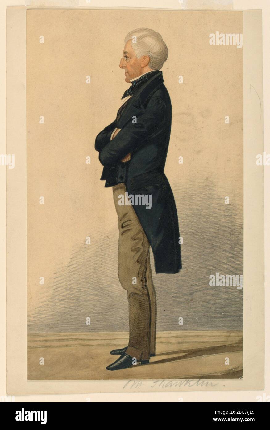 Portrait de M. Franklin. Recherche dans le rectangle Progressvertical. Un homme âgé, rasé-propre, vu pleine longueur debout dans le profil gauche. Portrait de M. Franklin Banque D'Images