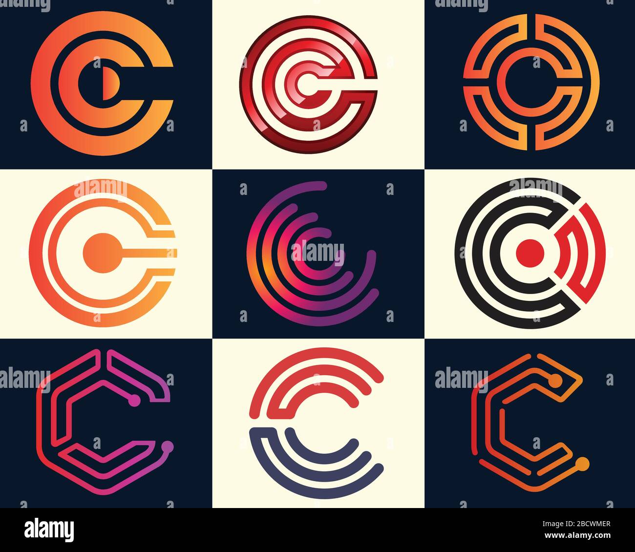 C jeu initial de vecteurs de logo Tech. Modèle de conception du logo lettre C, technologie et logotype numérique. Illustration de Vecteur