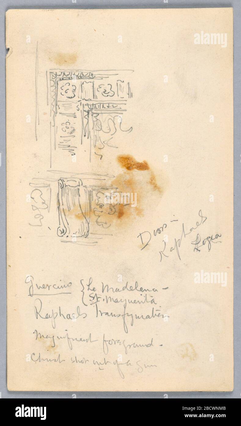 Détails architecturaux. Recherche en progression dans la partie supérieure gauche des panneaux décoratifs de la Logie de Raphaël, ci-dessous, notes sur Guercino. Détails architecturaux Banque D'Images