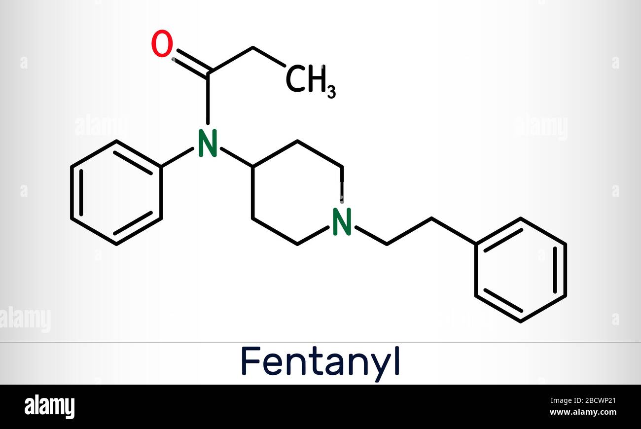 Fentanyl, fentanil, molécule C22H28N2O. C'est analgésique opioïde. Formule chimique structurelle. Illustration vectorielle Illustration de Vecteur